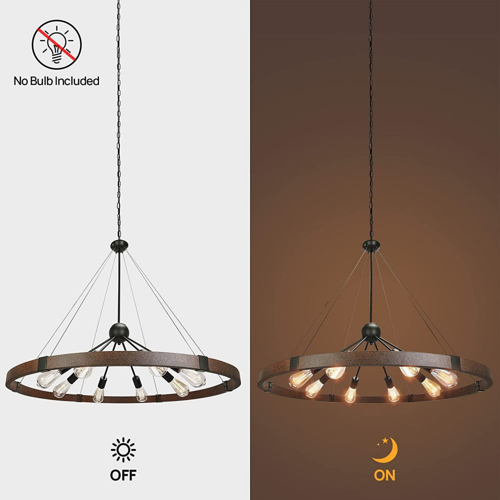 Farmhouse Wheel Chandelier 8 Light Metal Sputnik Pendant Light Fixture