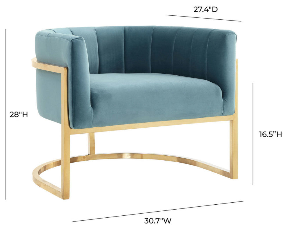 TOV Furniture Magnolia Sea Blue Chair with Gold Base