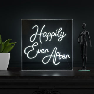 Happily Ever After 23.63" Square Acrylic Box USB Operated LED Neon Light, White