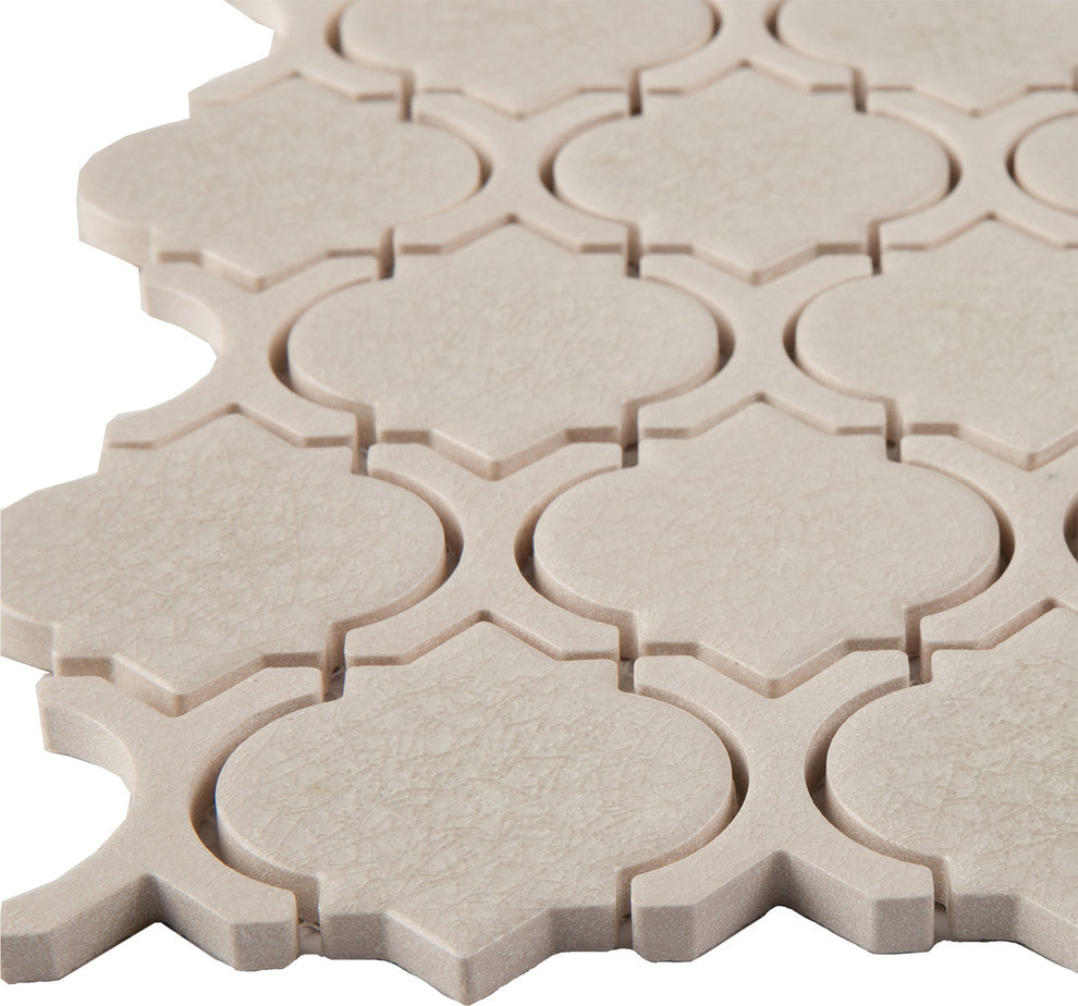 12"x11"Crackled Glass Mosaic Tile, Alabaster, Arabesque, Sample