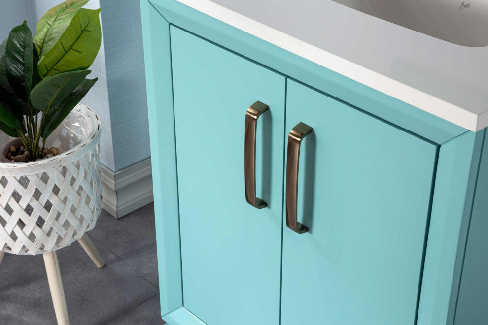 Fabia Collection 24" Bathroom Vanity With Sink, Mirror, Countertop, Turquoise