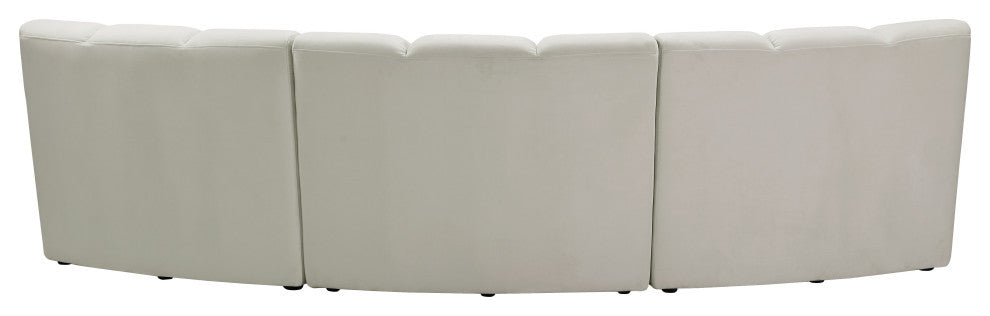 Infinity Channel Tufted Velvet Modular Chair, Cream, 3 Piece