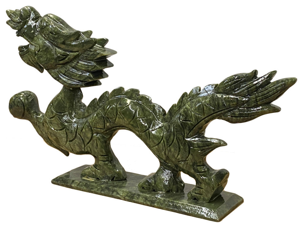 Chinese Green Stone Carved Dragon Fengshui Figure Large Hws1041A