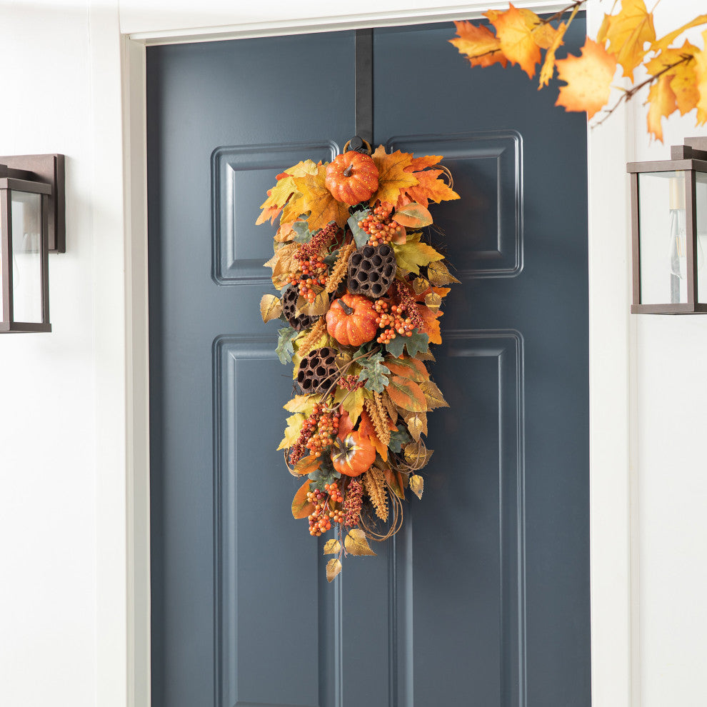 25"H Fall Pumpkin Leaf Swag
