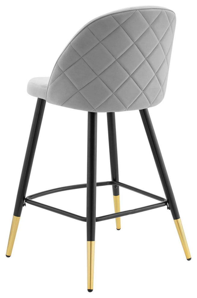 Counter Stool Chair, Set of 2, Velvet, Metal, Gray, Modern, Bar Pub Bistro