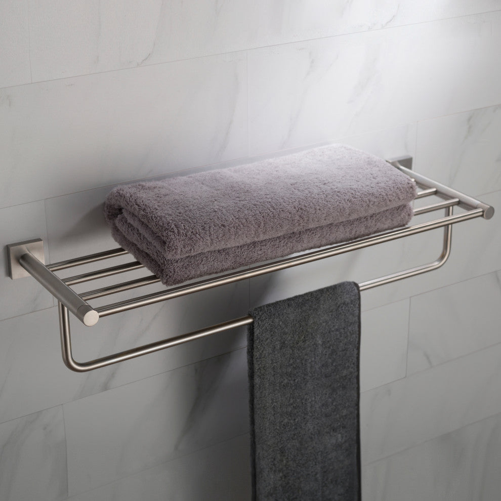 Ventus Bathroom Shelf with Towel Bar, Brushed Nickel