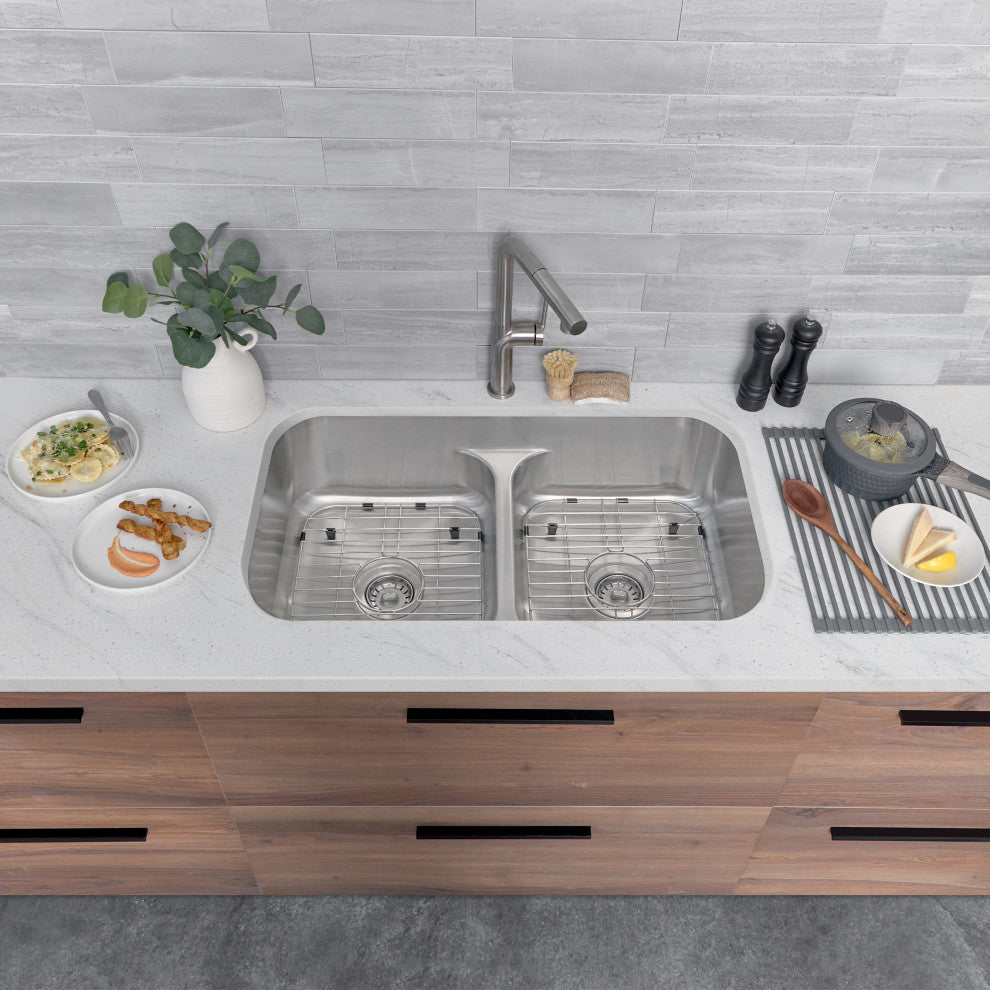STYLISH 32 Low Divider Double Undermount and Drop-in Kitchen Sink