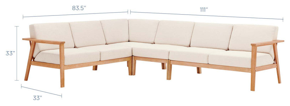 Lounge Sectional Sofa Chair Set, Wood, Brown Natural Taupe Gray, Modern, Outdoor