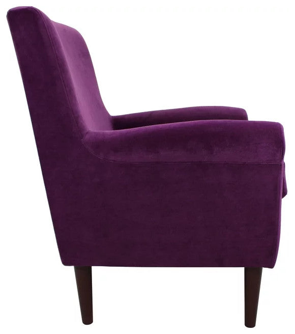 Contemporary Brown Rolled Arm Lounge Chair with Padded Upholstered Seat, Purple
