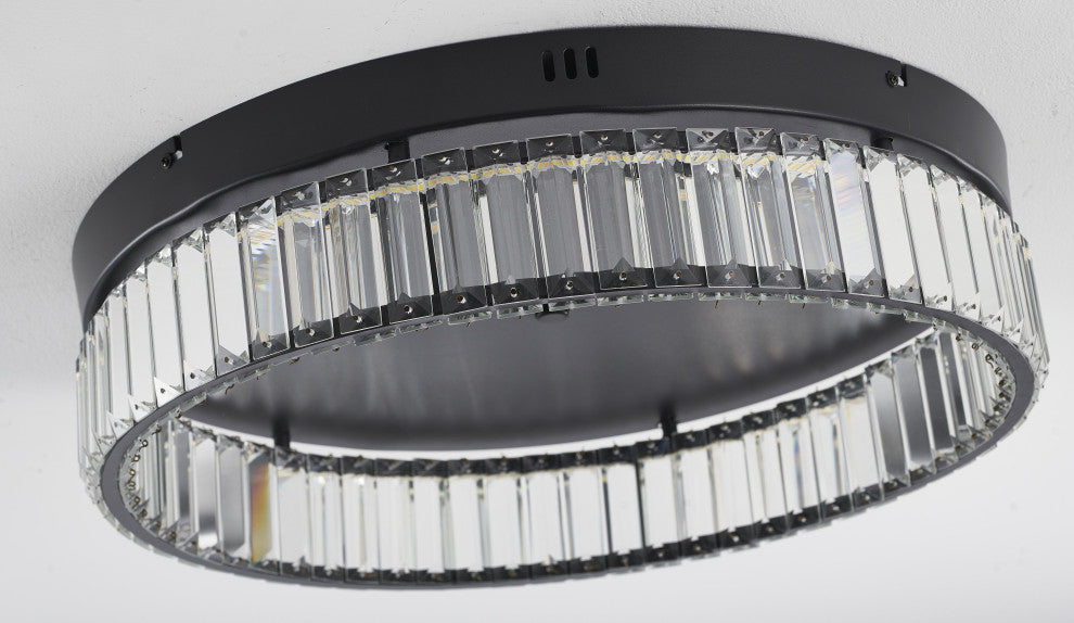 1-Light Black Dimmable LED Flush Mount With Clear Crystals