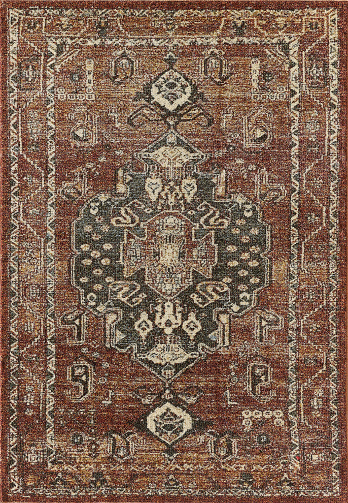 Abani Mesa MES120A Orange Rust Medallion Distressed Area Rug