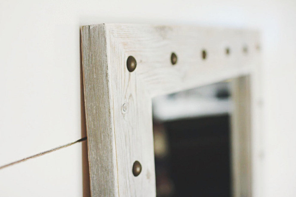 Bunkhouse Style Reclaimed Wood With Whitewash Finish And Tacks, 30"x42"