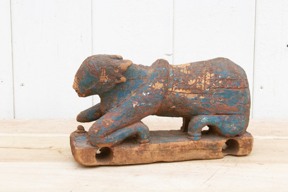 Ancient Indian Wooden Nandi Figure