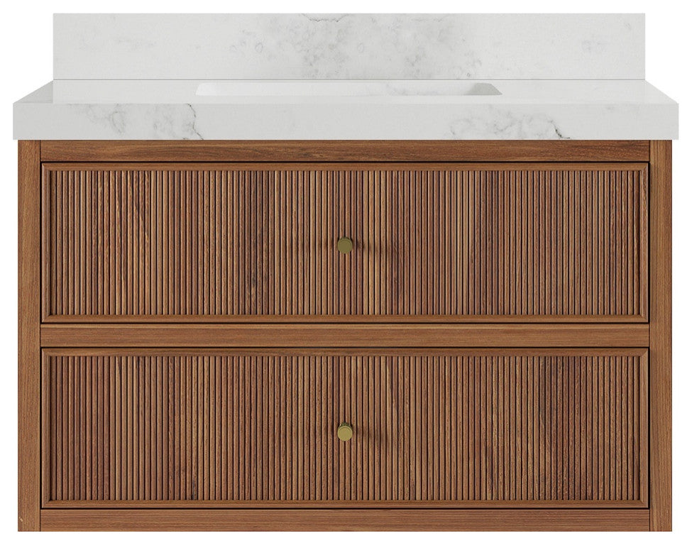 Sonoma Floating 36 Single Sink Vanity in Dark Natural with 2" Calacatta Nuvo