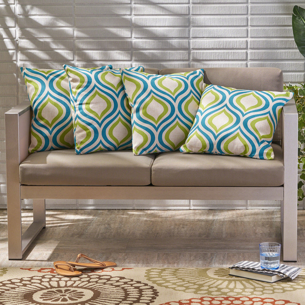 GDF Studio Larissa Outdoor 18" Square Pillows, Blue / Green Ikat, Set of 4
