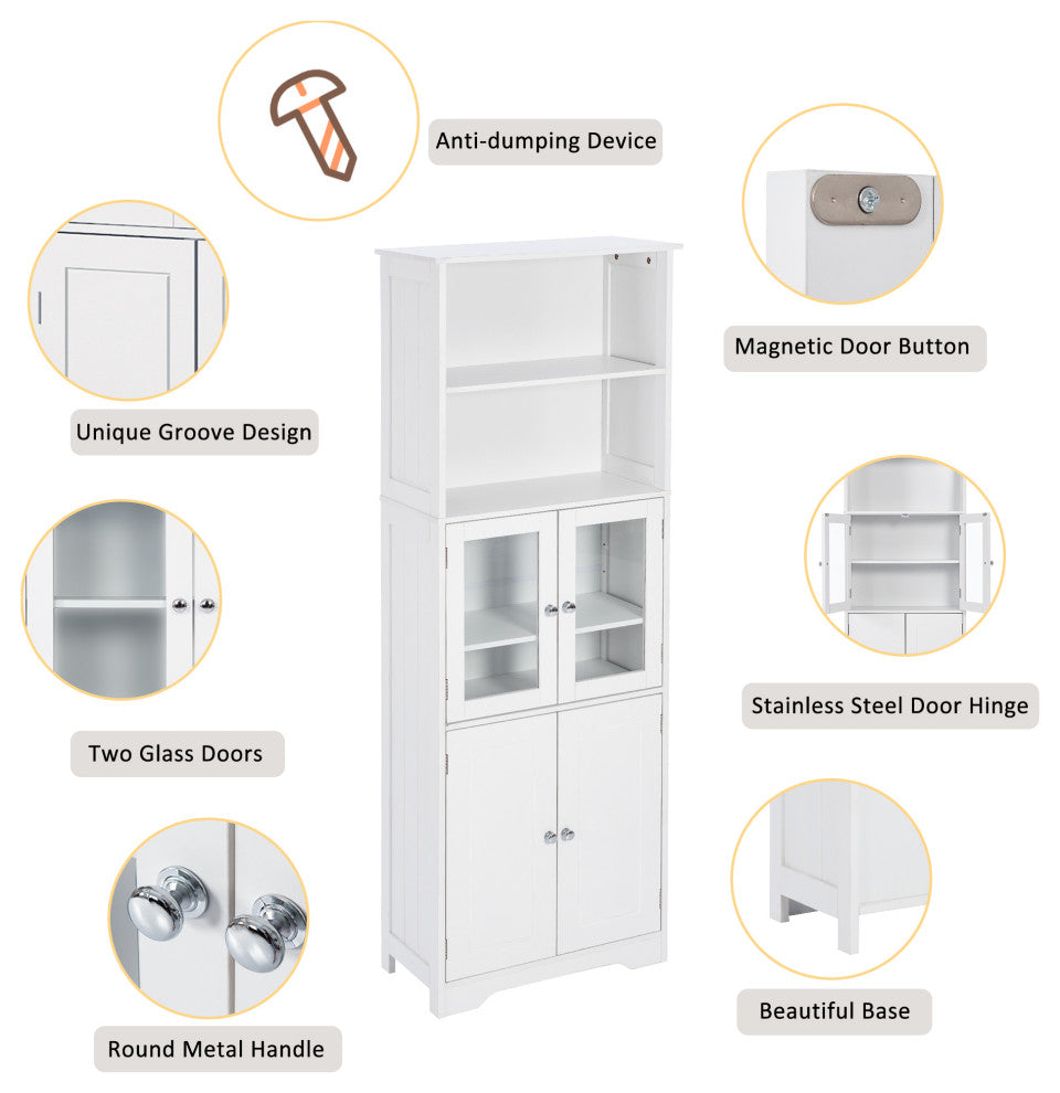 64" Wood 4-door Bathroom Cabinet with Adjustable Shelves