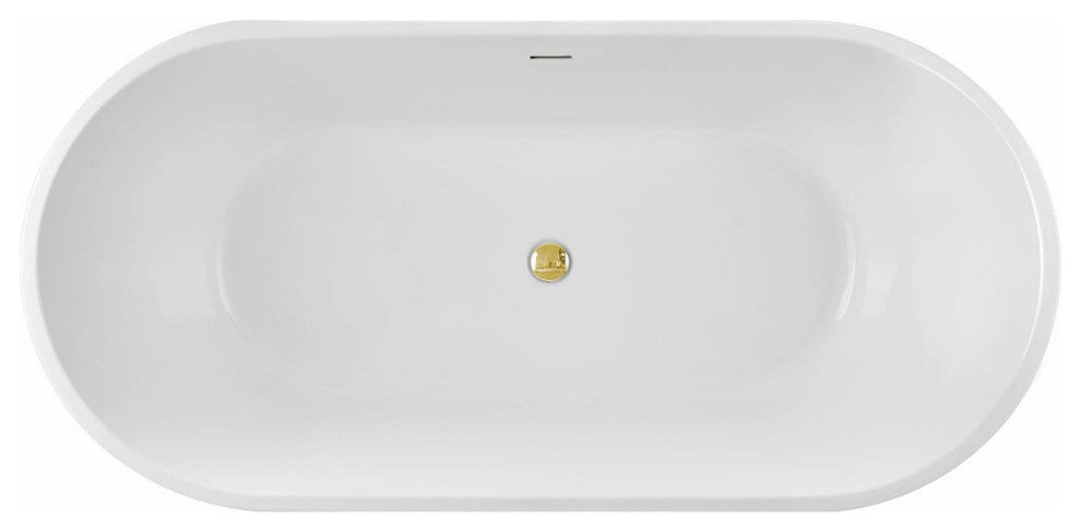 Mia Acrylic Double Ended Freestanding Tub, White / Polished Brass Drain, 53 Inch