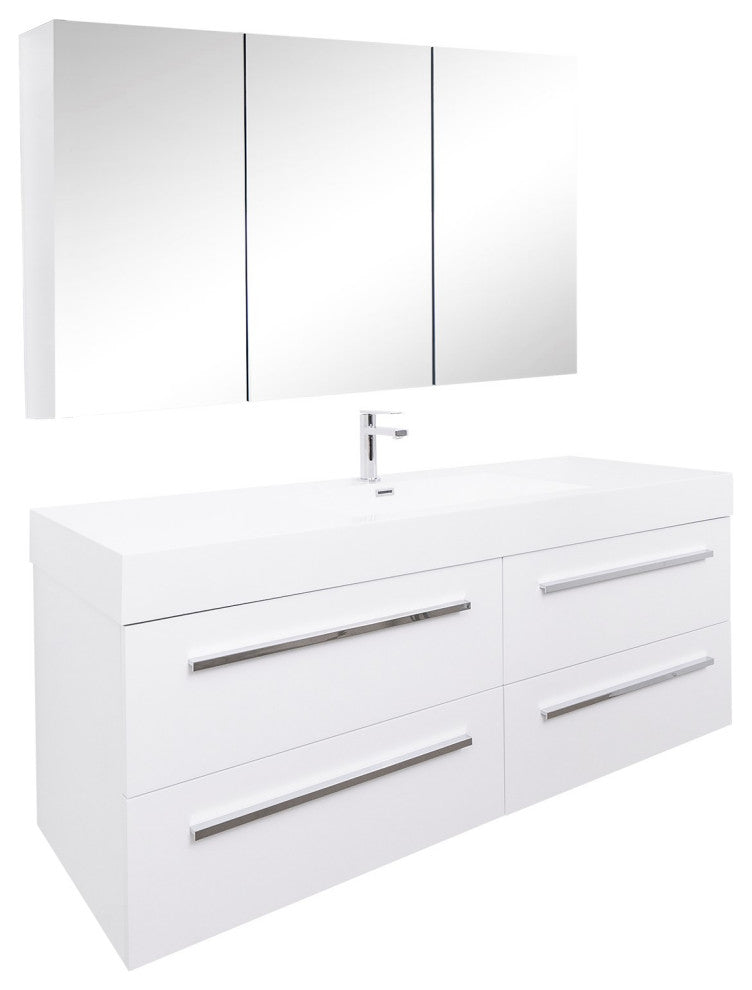 Aquamoon Maya Modern Bathroom Vanity Set, White, 59"