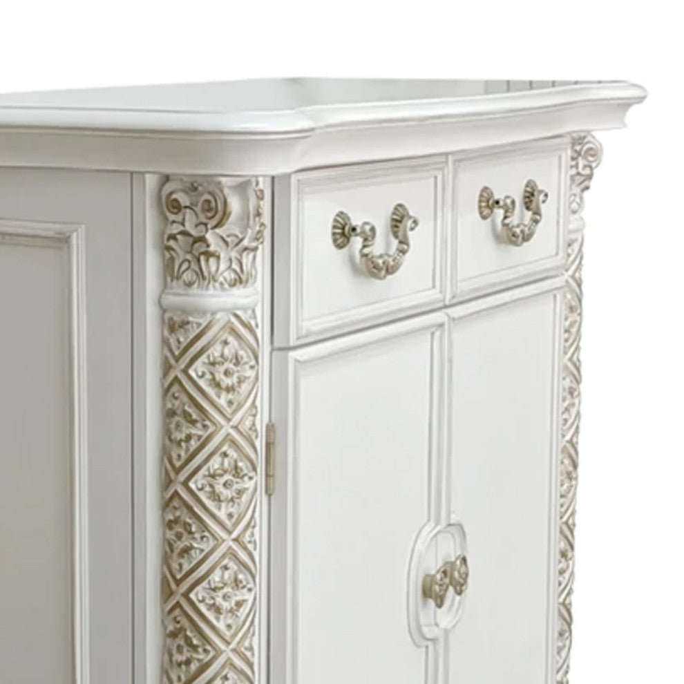 Benzara BM275698 55" Classic Tall Dresser Chest, 5 Drawers, Drop Handles, White
