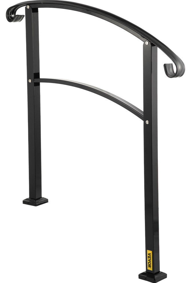Wrought Iron Handrail Outdoor Stair Rail with Installation Kit, Black, Fit 3 Steps