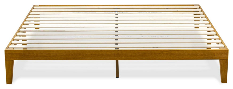 King Size Platform Bed Frame With 4 Solid Wood Legs And 2 Extra Center Legs Oak