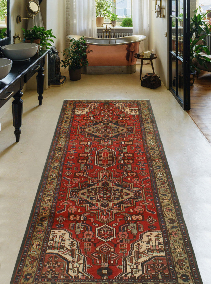 Fine Vintage Distressed Shepard Rust/Brown Runner, 3'6x9'9