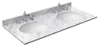 48" Double Vanity in White, White Marble Countertop, UM Oval Sinks, 46" Mirror