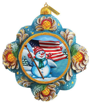 Hand Painted Scenic Ornament Patriotic Snowman