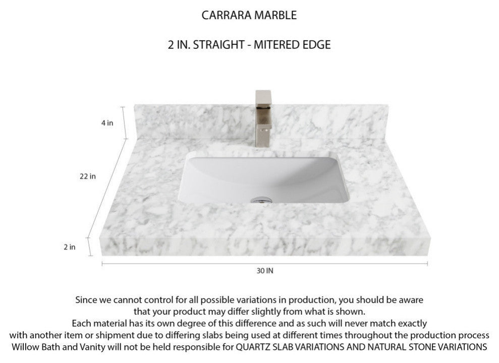 Elizabeth 30 Single Sink Bath Vanity in Dark Walnut Teak 2" Carrara Marble