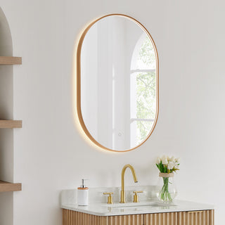 Mizani Oval Framed Bathroom/Vanity LED Lighted Wall Mirror, Brushed Copper, 24"