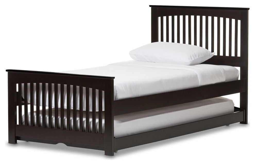 Hevea Twin Size Dark Brown Solid Wood Platform Bed With Guest Trundle Bed