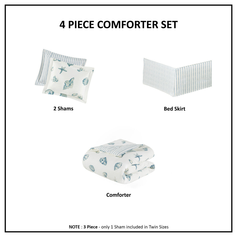 Harbor House Coastal Beach House Blue Seashells Comforter Set