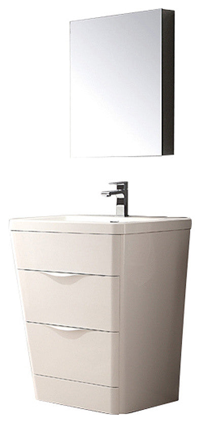Milano 26" Glossy White Modern Bathroom Vanity, Free Faucet FFT1030BN