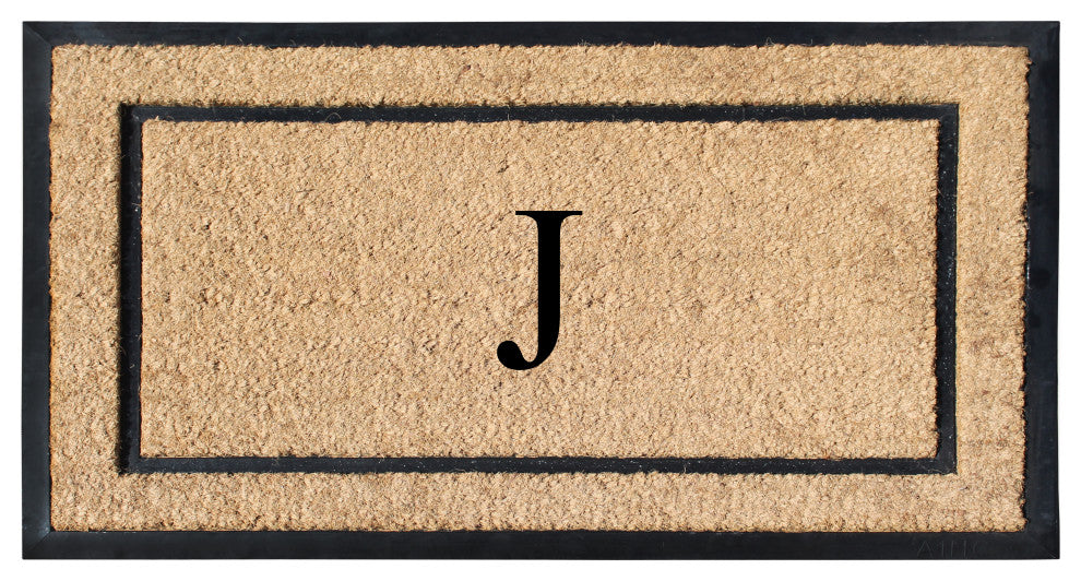 A1HC Rubber & Coir Large Outdoor Durable Monogrammed Doormat, 24"X39", Beige, J