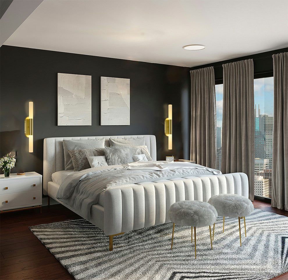 2-Light Satin Brass Wall Sconce With Frosted Acrylic Rod Shades