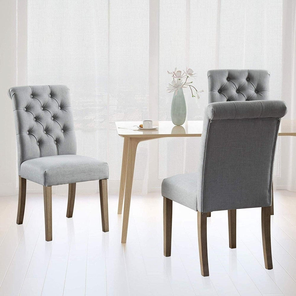 Button Tufted Armless Dining Room Chairs, Set of 2, Gray