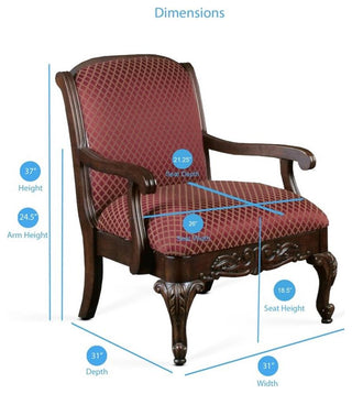 Home Square Wood Arm Chair in Walnut and Red Finish - Set of 2