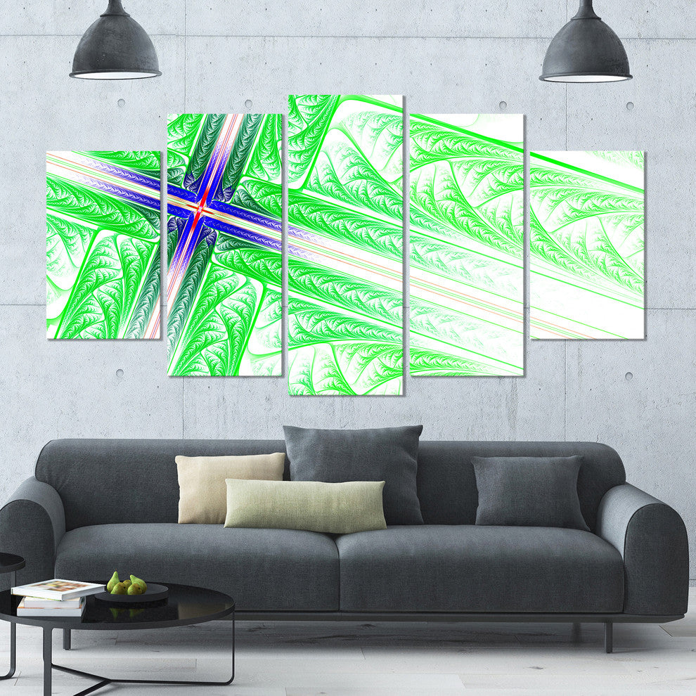 Bright Green Fractal Cross Design, Abstract Canvas Art Print, 60"x32", 5 Panels
