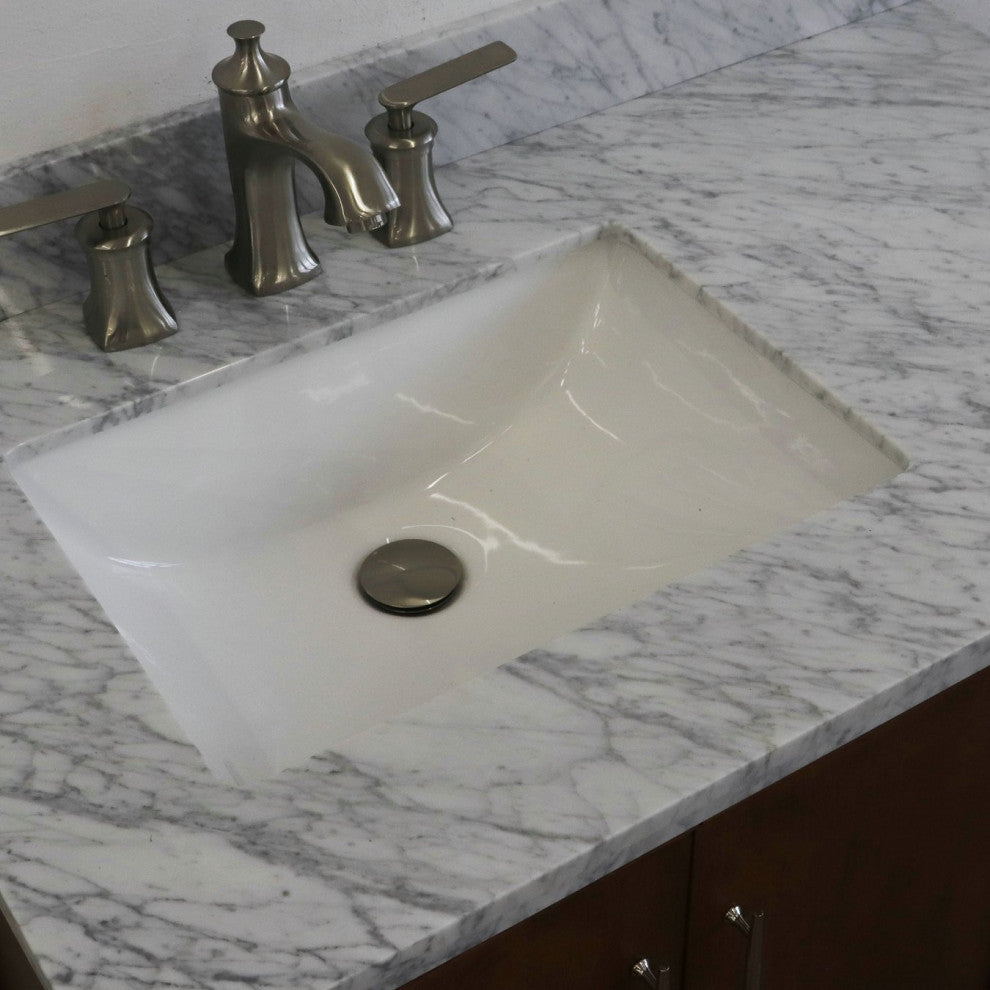 37" Single Vanity, Walnut Finish With White Carrara