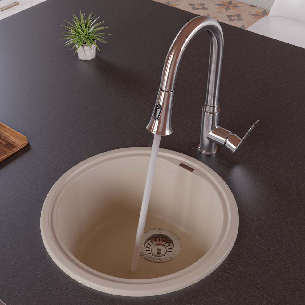 ALFI brand AB1717DI-B Biscuit 17" Drop-In Round Granite Kitchen Prep Sink