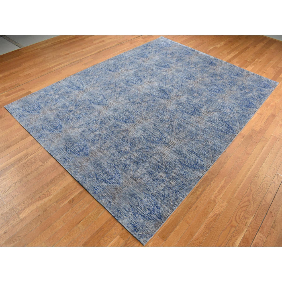 Wolf Gray, Broken Rosette Design, Wool and Silk, Hand Knotted Rug, 9'x12'