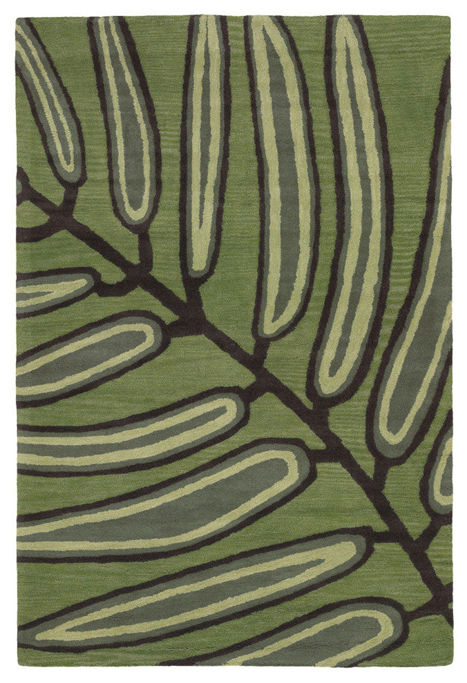 Aschera Contemporary Area Rug, Green and Dark Brown, 5''x7''6" Rectangle