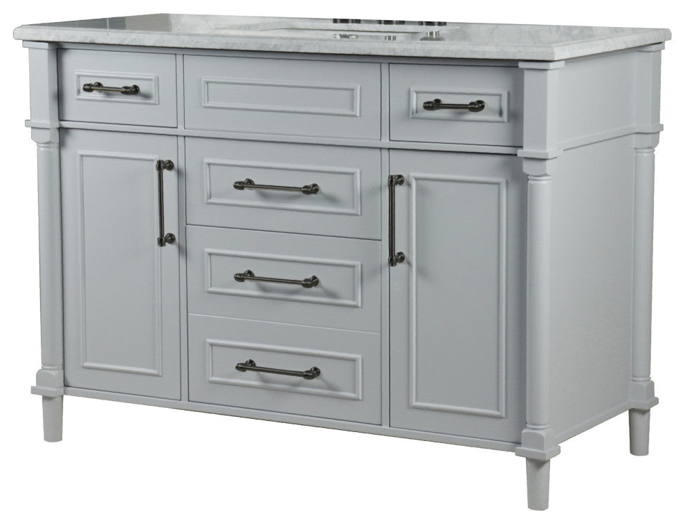 48" Single Vanity, Light Gray With White Carrara Marble Top