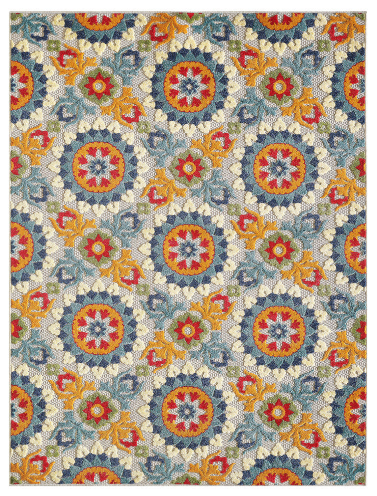 8"x10" Orange Floral Lattice Indoor Outdoor Area Rug