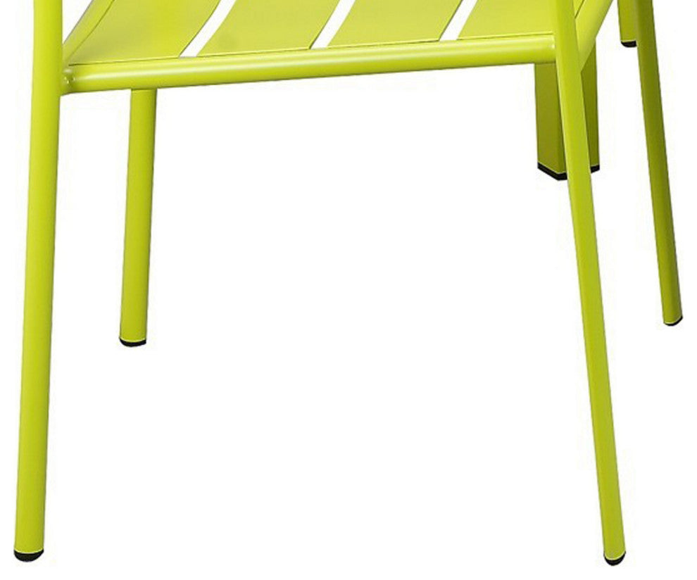 Benzara BM287798 Outdoor Dining Table, Chairs Set, Green, Plank Seat and Backs