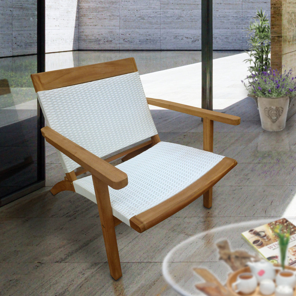 Teak Wood Paris Outdoor Patio Lounge and Dining Chair, White