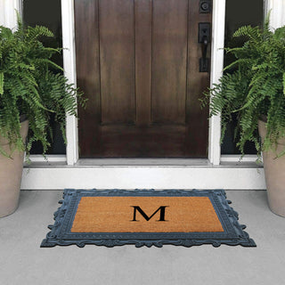 Carson Black/Beige Rubber And Coir 24"x36", Monogrammed Doormat, M