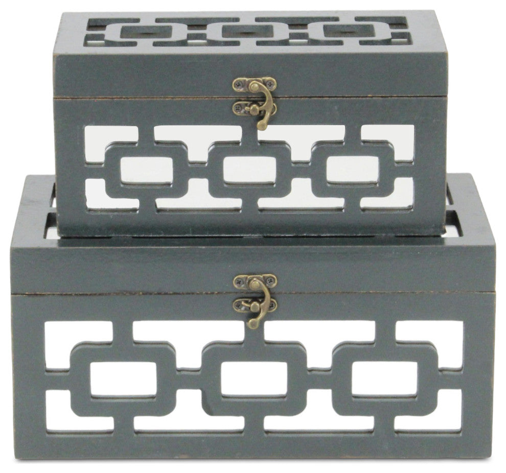 Distressed Mirror Keepsake Boxes, Black, Set of 2, Black