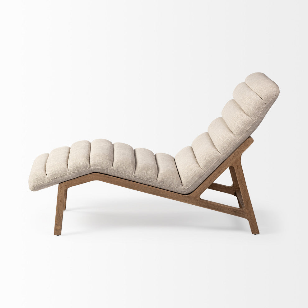 Pierre Genuine Leather Armless Chaise Lounge Chair, Cream