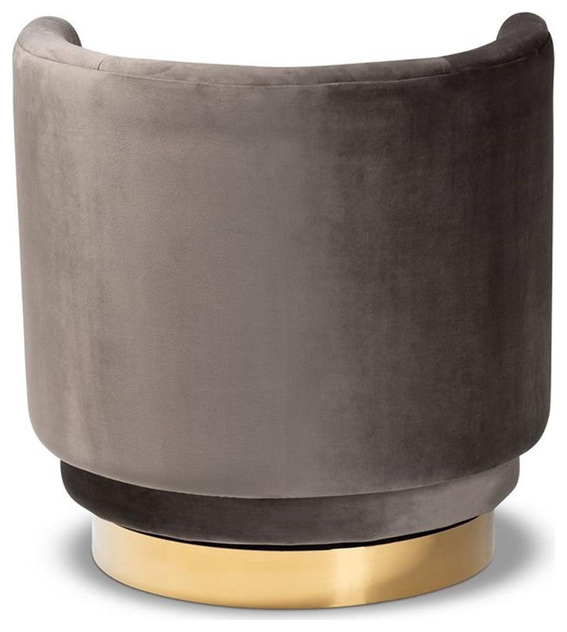 Baxton Studio Saffi Gray Velvet Upholstered Gold Finished Swivel Accent Chair